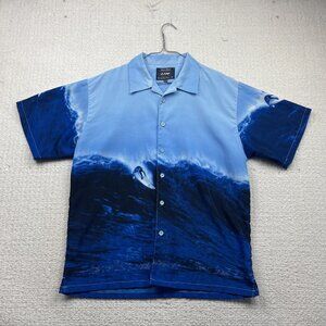Y2K Urban Rags Blue Surfer Wave AOP Shirt Men Sz M Skater Beach VTG Button Up